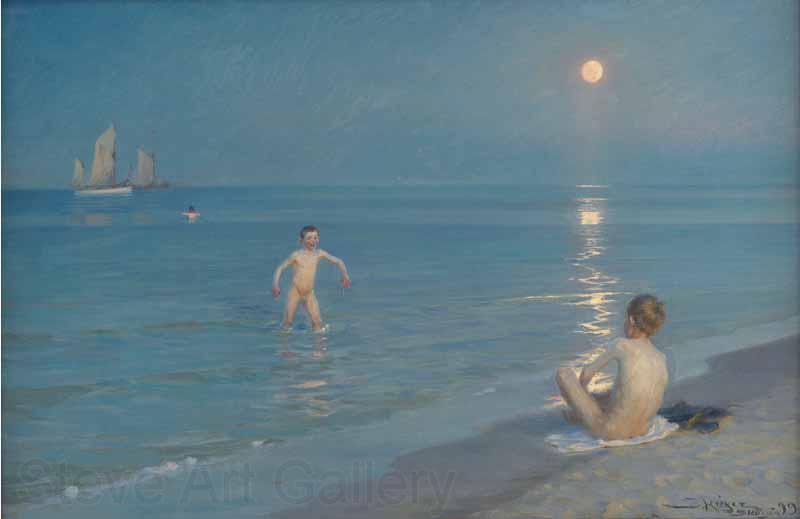 Peder Severin Kroyer Boys bathing on a summer evening at Skagen Beach Norge oil painting art